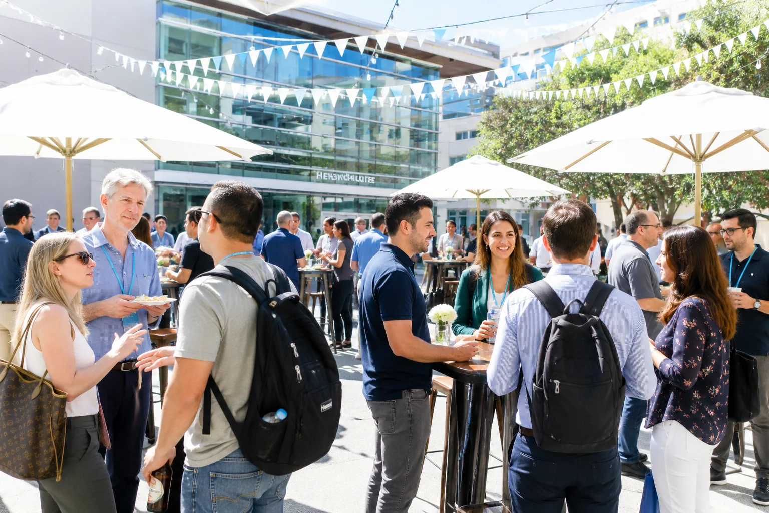 Members of the ICON community connecting at an outdoor gathering